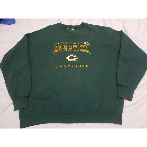 90’s Green Bay Packers “Titletown” Green Sweatshirt Super Bowl XXXI Champs XL - Picture 1 of 10